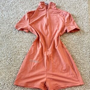 Coral Short Sleeve Zip-Up Romper